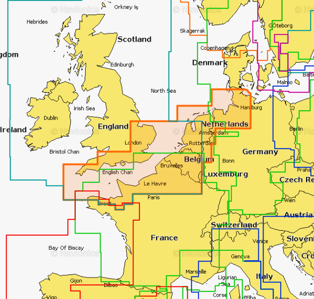 Navionics Platinum 25P+ Søkort over Sydengland til Hamborg SD/Mikro SD
