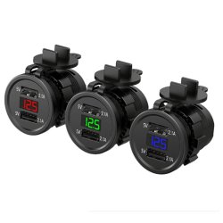 Voltmeter + Dobbelt USB (Bl LED)