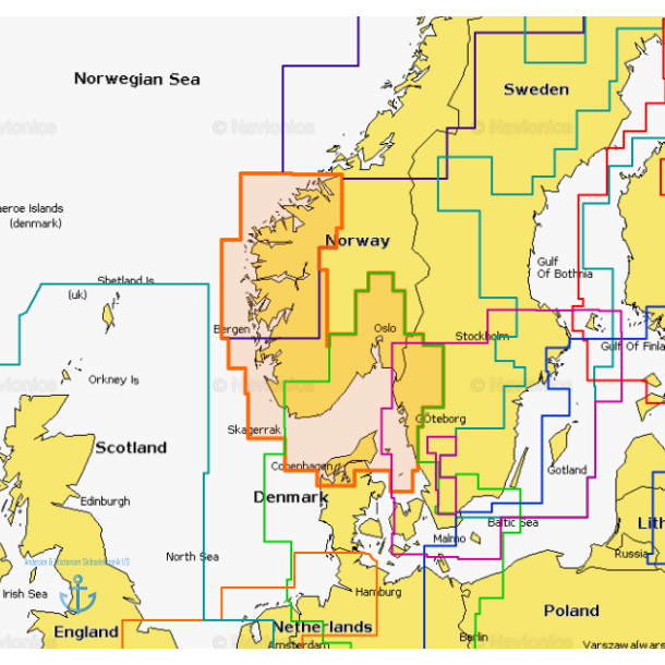 Navionics Platinum 12P+ Skort over Norge - syd &amp; vest