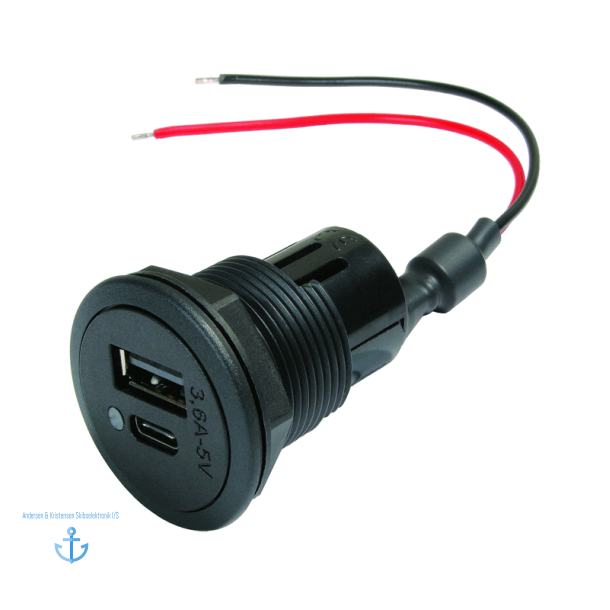 USB Dobbelt Opladningsstik (USB C/A)