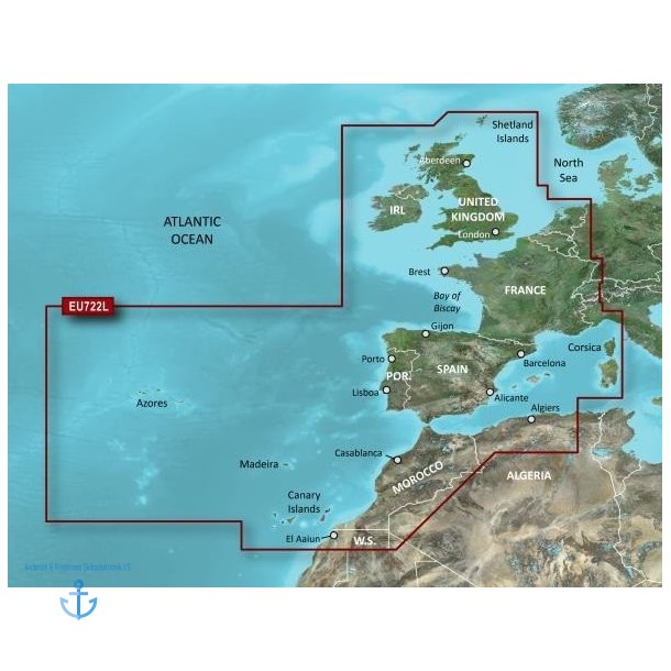 BlueChart G3 Vision VEU722L Europa Atlanterhavskysten