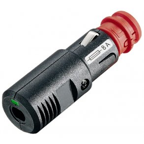 SUS 12/24- 8A med integreret sikring. Bde til store og sm stik