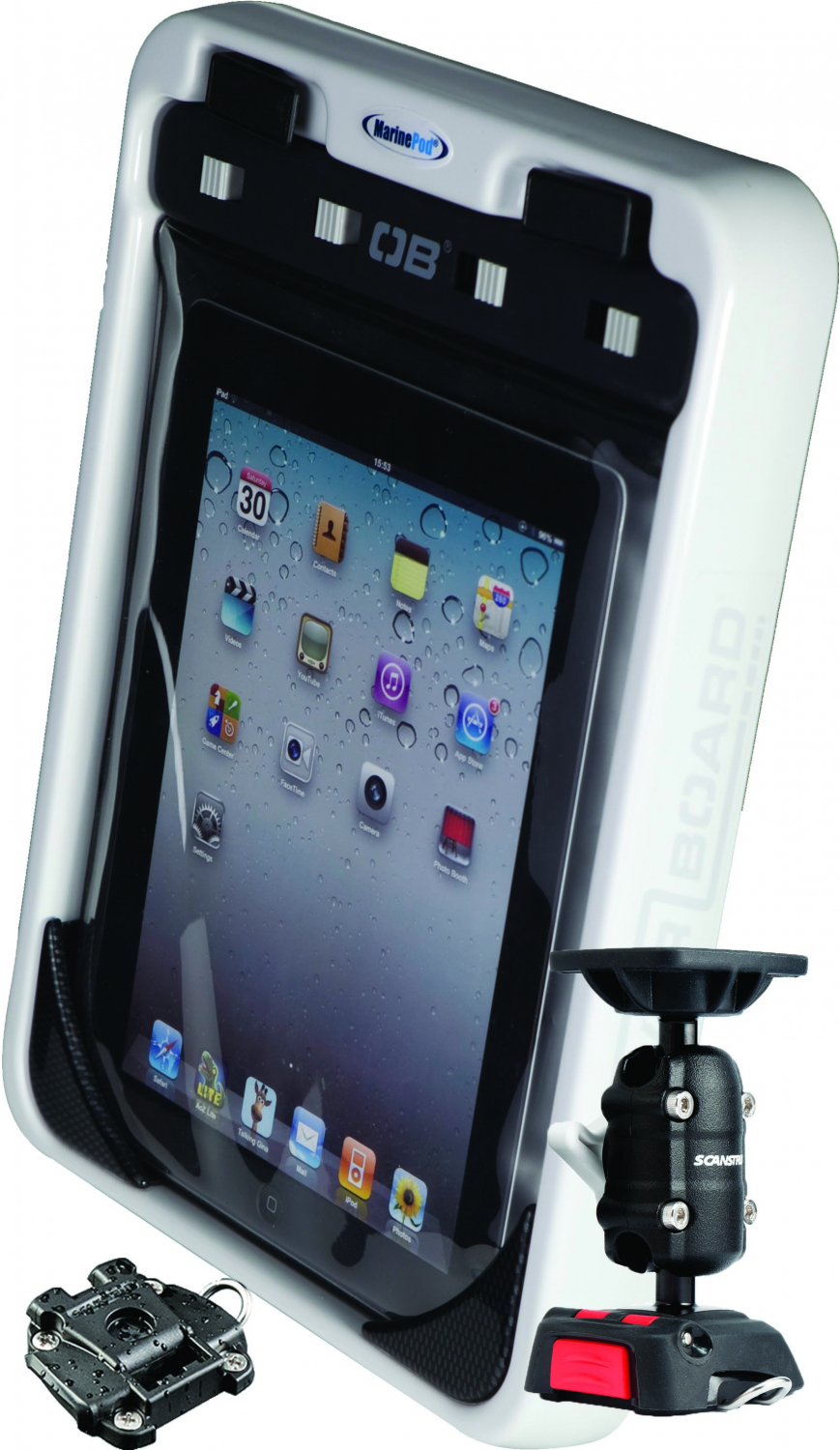 MarinePod iPad & Tablet Holder + OverBoard iPad Etui + ROKK Fleksibelt Dæksbeslag